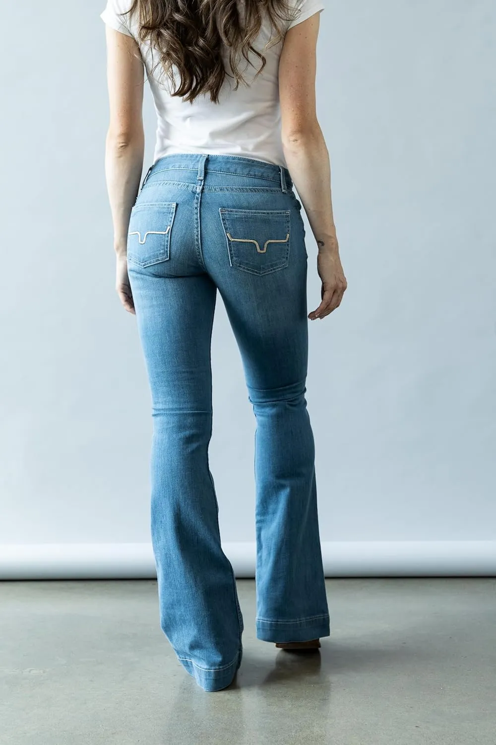 Kimes Ranch Women's Lola Soho Fade Western Mid-Rise Wide Flare Leg Light Wash Tri-Blend Denim Blue Jeans