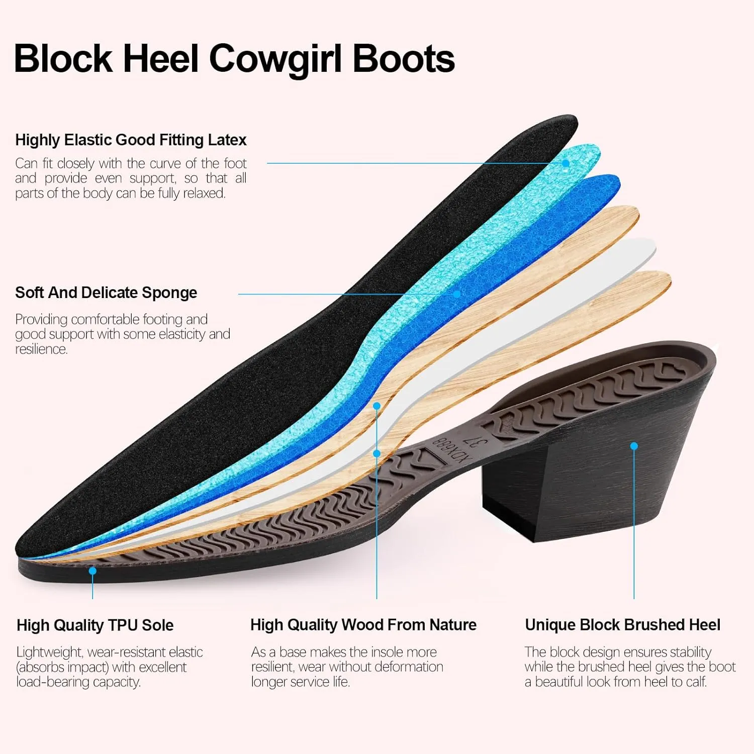Knee High Cowgirl Boots Women Wide Calf Pointed Toe Embroidered Boots With Side Half Zip Rhinestones Boots For Lady Cowboy Boots Size 7-10