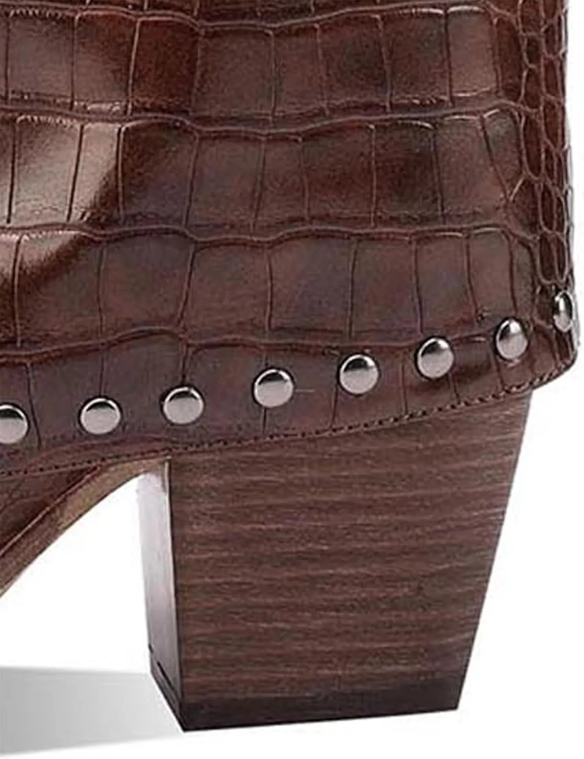 Knee High Leather Boots for women Crocodile Texture Foldover Chunky Heel Shark Boot