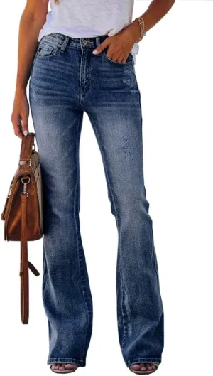 Koinshha Womens High Waisted Jeans Flare Stretch Boyfriend Bootcut Casual Denim Pants