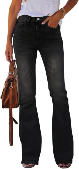 Koinshha Womens High Waisted Jeans Flare Stretch Boyfriend Bootcut Casual Denim Pants