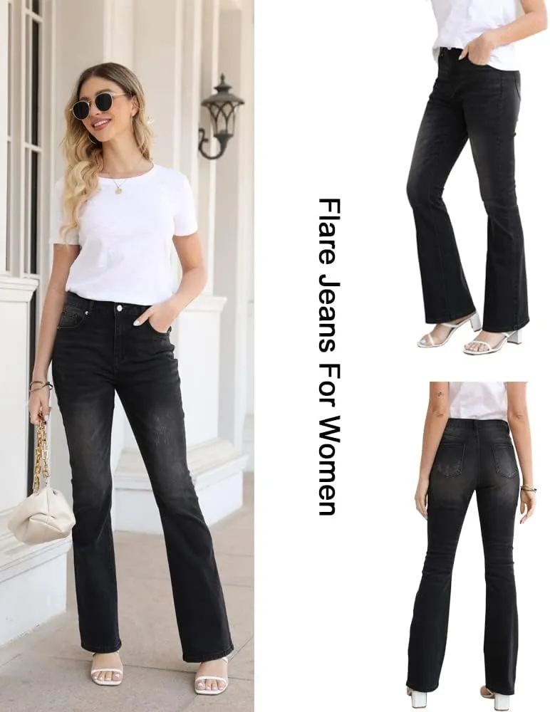 Koinshha Womens High Waisted Jeans Flare Stretch Boyfriend Bootcut Casual Denim Pants