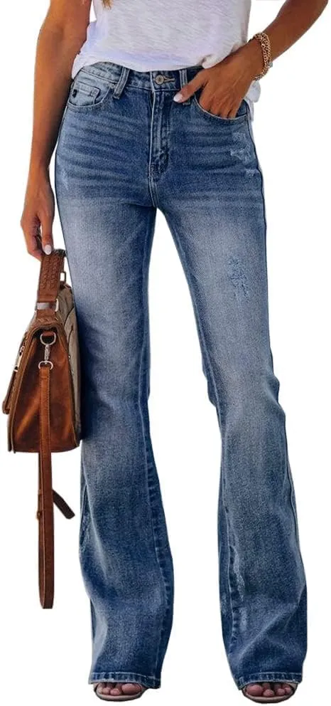 Koinshha Womens High Waisted Jeans Flare Stretch Boyfriend Bootcut Casual Denim Pants
