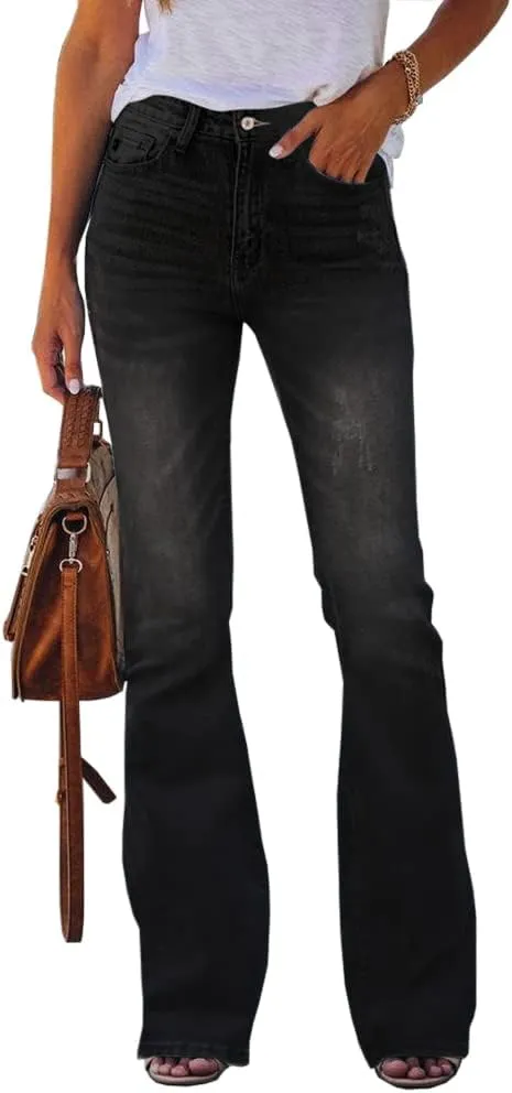 Koinshha Womens High Waisted Jeans Flare Stretch Boyfriend Bootcut Casual Denim Pants