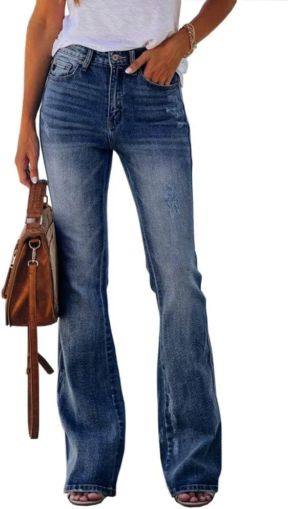 Koinshha Womens High Waisted Jeans Flare Stretch Boyfriend Bootcut Casual Denim Pants