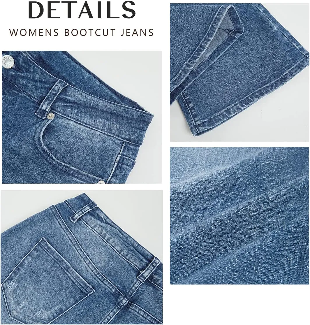 Koinshha Womens High Waisted Jeans Flare Stretch Boyfriend Bootcut Casual Denim Pants