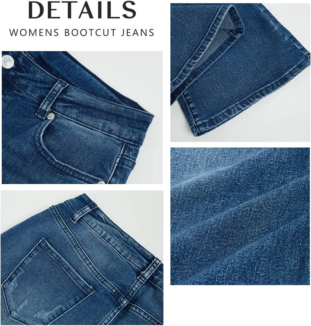 Koinshha Womens High Waisted Jeans Flare Stretch Boyfriend Bootcut Casual Denim Pants