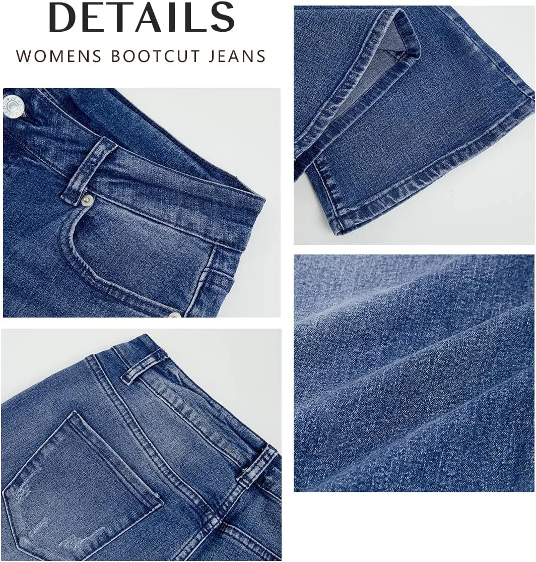 Koinshha Womens High Waisted Jeans Flare Stretch Boyfriend Bootcut Casual Denim Pants