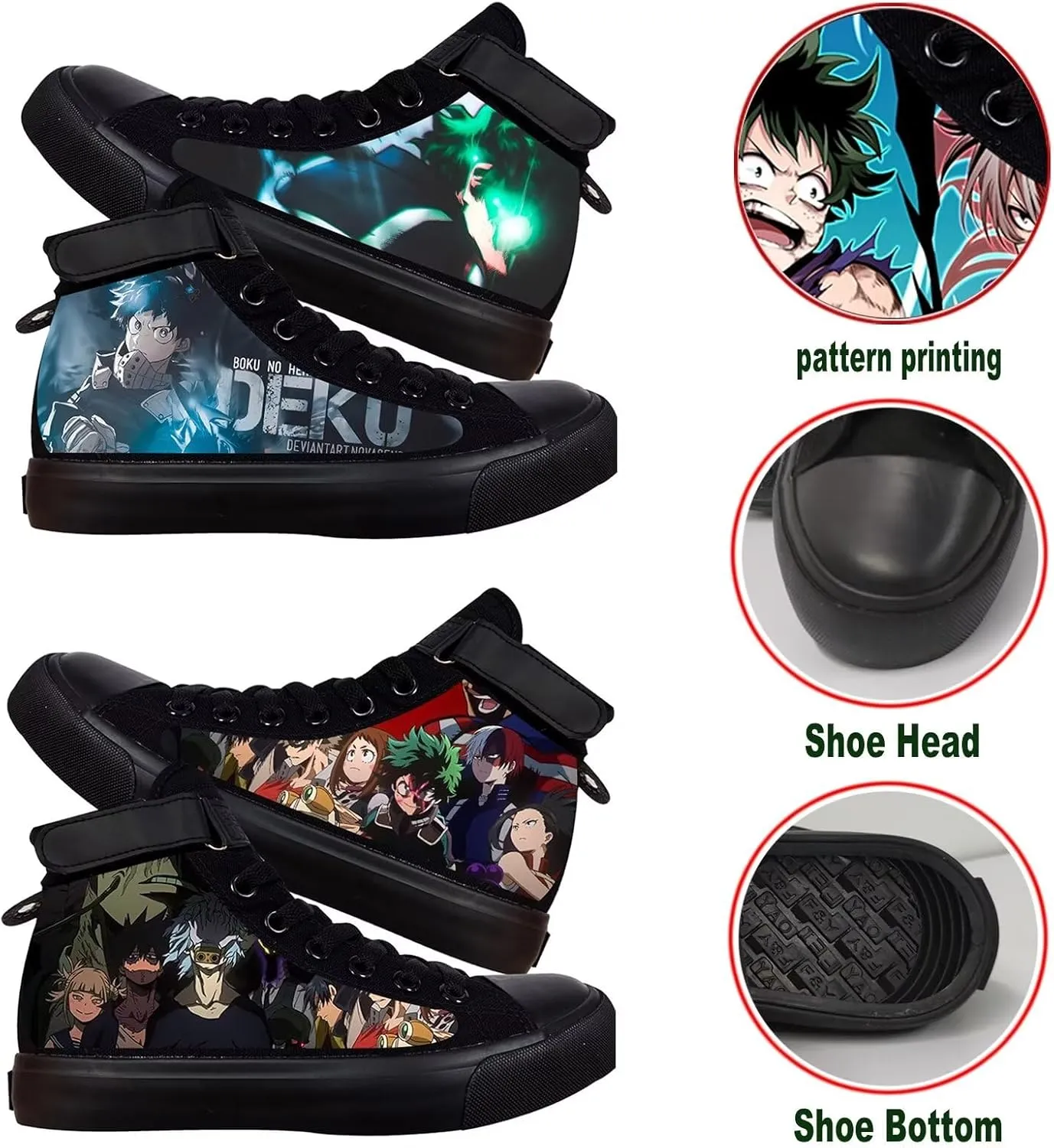 KPOP Mha Anime Shoes Merch Deku Bakugou Patterns Printing Sneakers Anime Cosplay High-Top Shoes