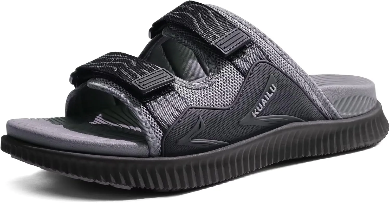 KuaiLu Mens Orthotic Sandals Athletic Thick Cushion Recovery Sport Slides Adjustable Strap Open Toe Walking Sandles With Comfortable Plantar Fasciitis Arch Support
