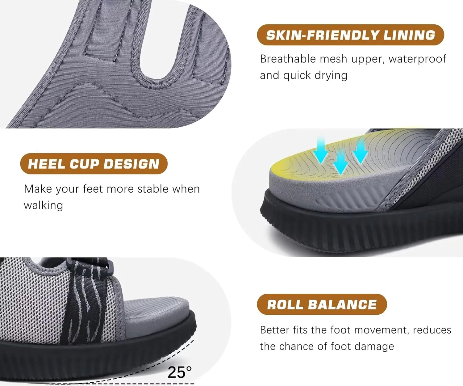 KuaiLu Mens Orthotic Sandals Athletic Thick Cushion Recovery Sport Slides Adjustable Strap Open Toe Walking Sandles With Comfortable Plantar Fasciitis Arch Support