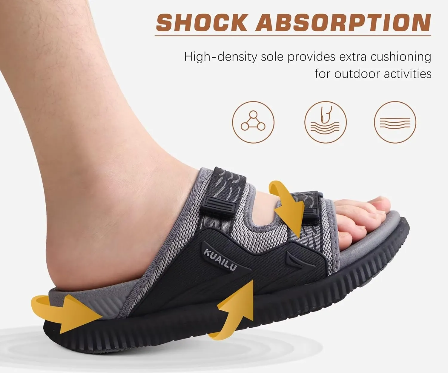 KuaiLu Mens Orthotic Sandals Athletic Thick Cushion Recovery Sport Slides Adjustable Strap Open Toe Walking Sandles With Comfortable Plantar Fasciitis Arch Support