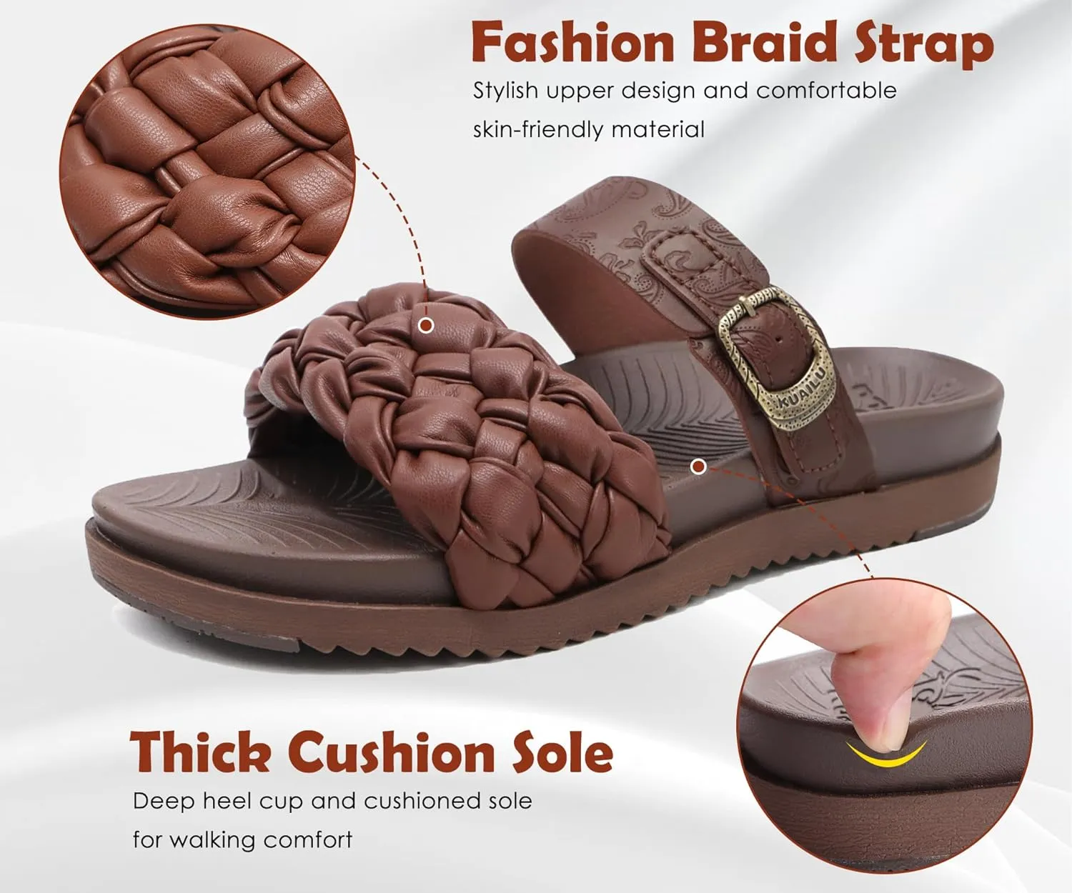 KuaiLu Womens Orthopedic Sandals Comfortable Arch Support Fashion Summer Beach Dressy Sandals With Leather Braided Adjustable Open Toe Cushion Travel Outdoor Plantar Fasciitis Shoes US Size5-11