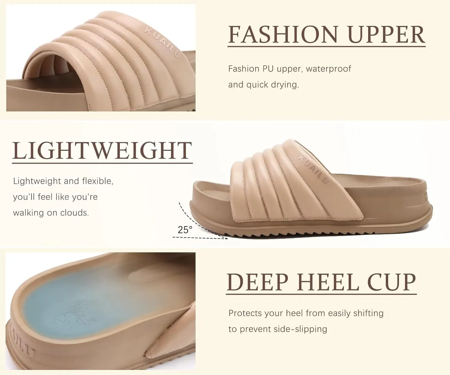 KuaiLu Womens Sandals with Arch Support Orthopedic Comfortable Lightweight Cushion Recovery Slides Summer Fashion Leather Casual Womans Plantar Fasciitis Sandals for Indoor&Outdoor (US Size 6-12)