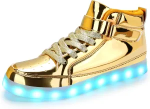 KUNWFNIX Light Up High Top Adult LED Sneakers - Multicolor, Men's & Women's - Glow in The Dark - USB Rechargeable - Dancing Parties