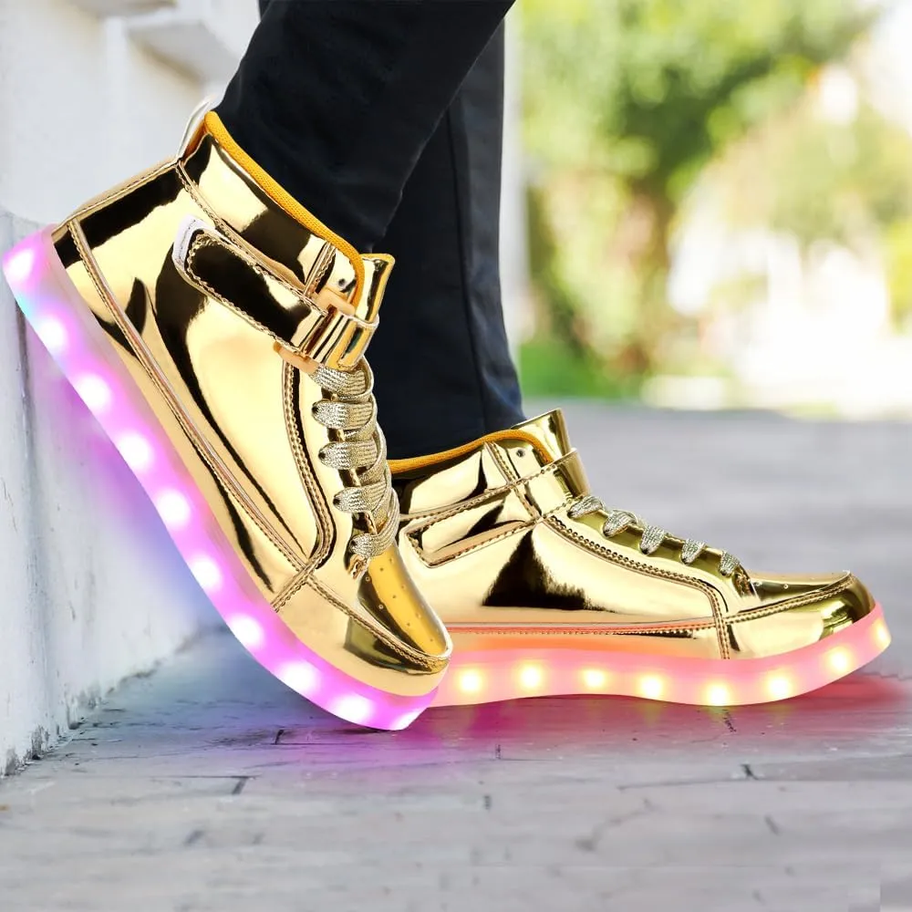 KUNWFNIX Light Up High Top Adult LED Sneakers - Multicolor, Men's & Women's - Glow in The Dark - USB Rechargeable - Dancing Parties