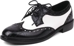 KysBloes Women Oxford Flats Lace Up Wingtip Brogue Shoes Low Heel Closed Toe Vintage Saddle Shoes