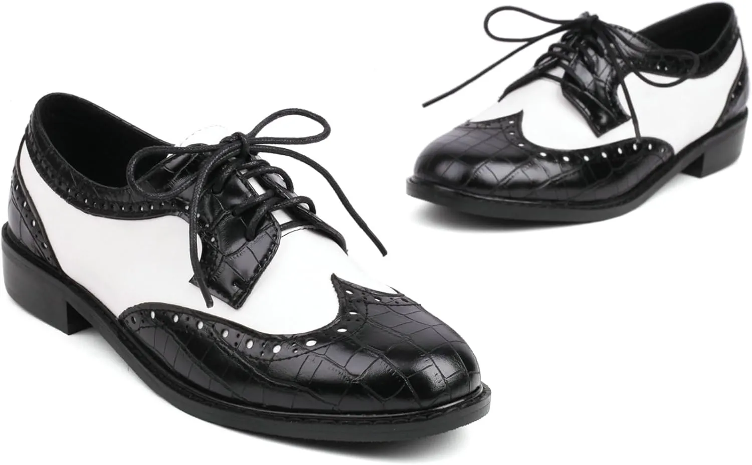 KysBloes Women Oxford Flats Lace Up Wingtip Brogue Shoes Low Heel Closed Toe Vintage Saddle Shoes