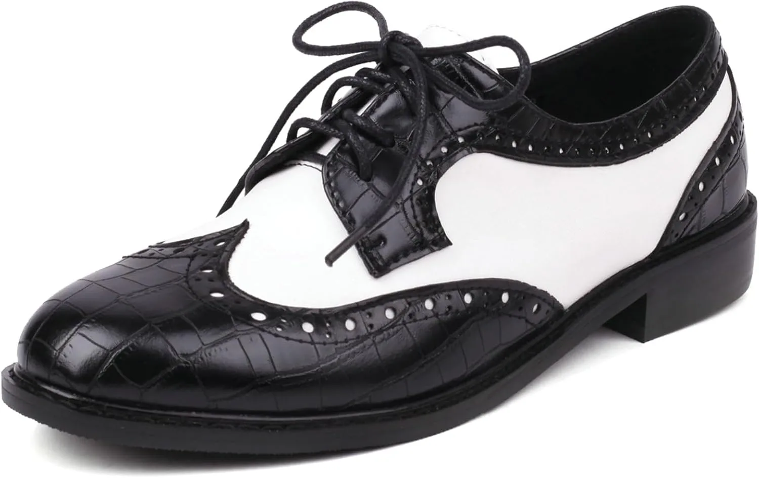 KysBloes Women Oxford Flats Lace Up Wingtip Brogue Shoes Low Heel Closed Toe Vintage Saddle Shoes
