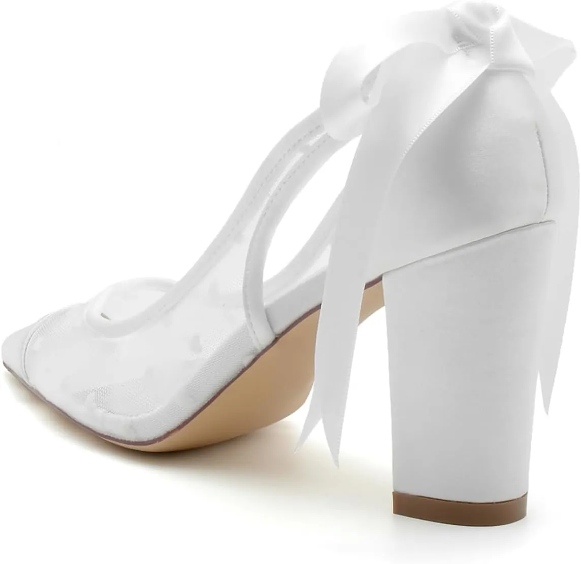 Lace Bride Shoes Pointed Toe Wedding High Heels Shoes Womens Lace Sexy Dress Chunky Heels for/Engagement/Evening/Prom 8.5Cm