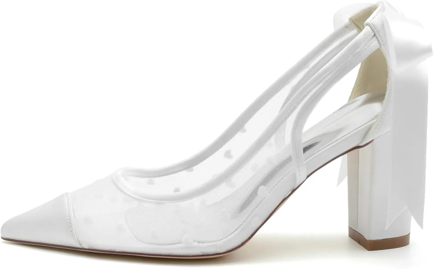 Lace Bride Shoes Pointed Toe Wedding High Heels Shoes Womens Lace Sexy Dress Chunky Heels for/Engagement/Evening/Prom 8.5Cm