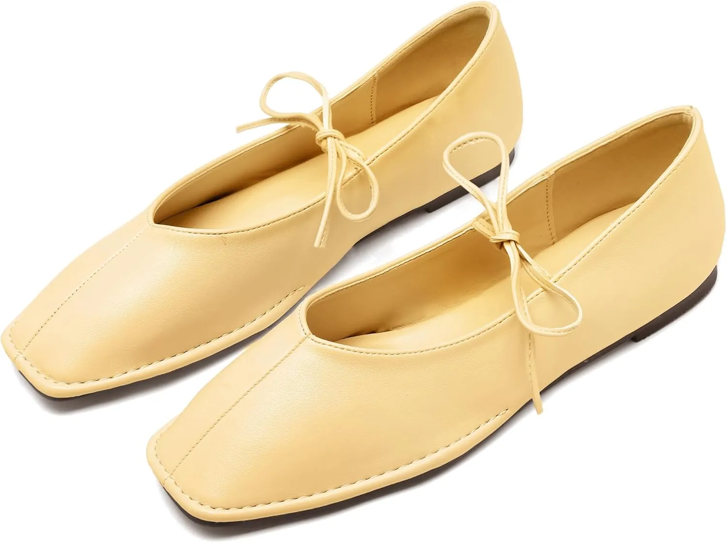 Lace Up Square Toe Ballet Flats for Women Cute Bow Slip On Mary Jane Flats Casual Ballerina Shoes