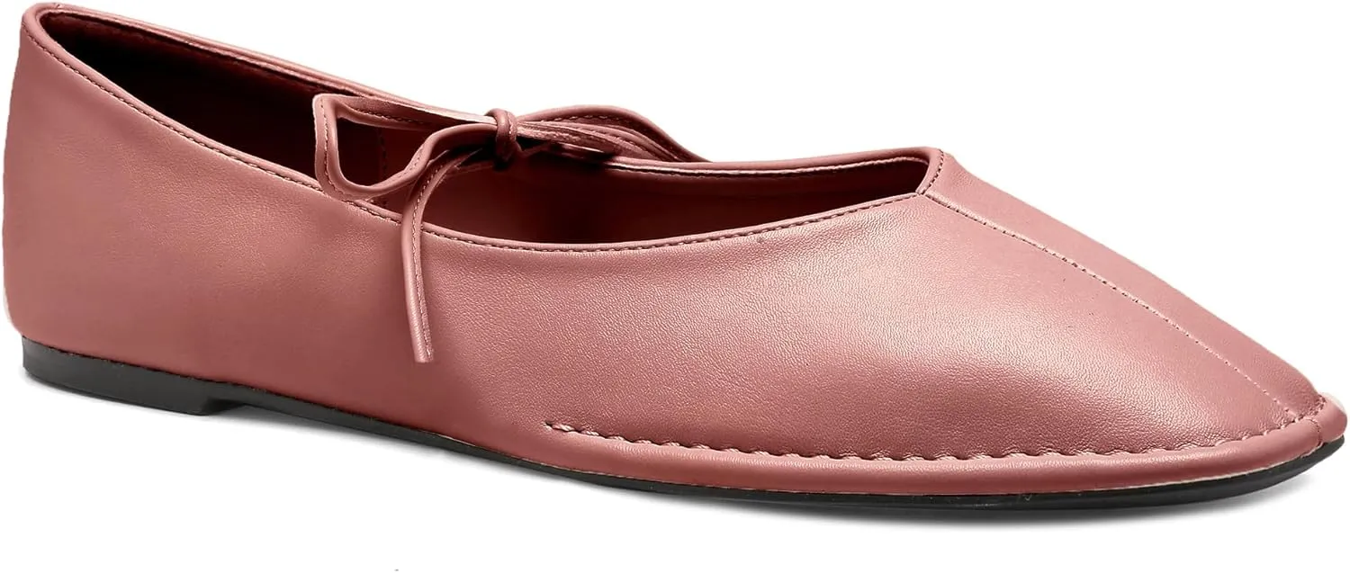 Lace Up Square Toe Ballet Flats for Women Cute Bow Slip On Mary Jane Flats Casual Ballerina Shoes