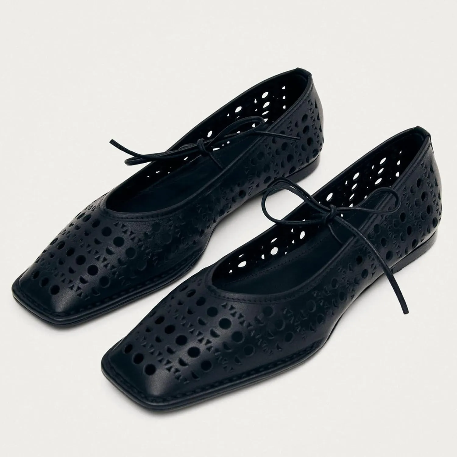 Lace Up Square Toe Ballet Flats for Women Cute Bow Slip On Mary Jane Flats Casual Ballerina Shoes