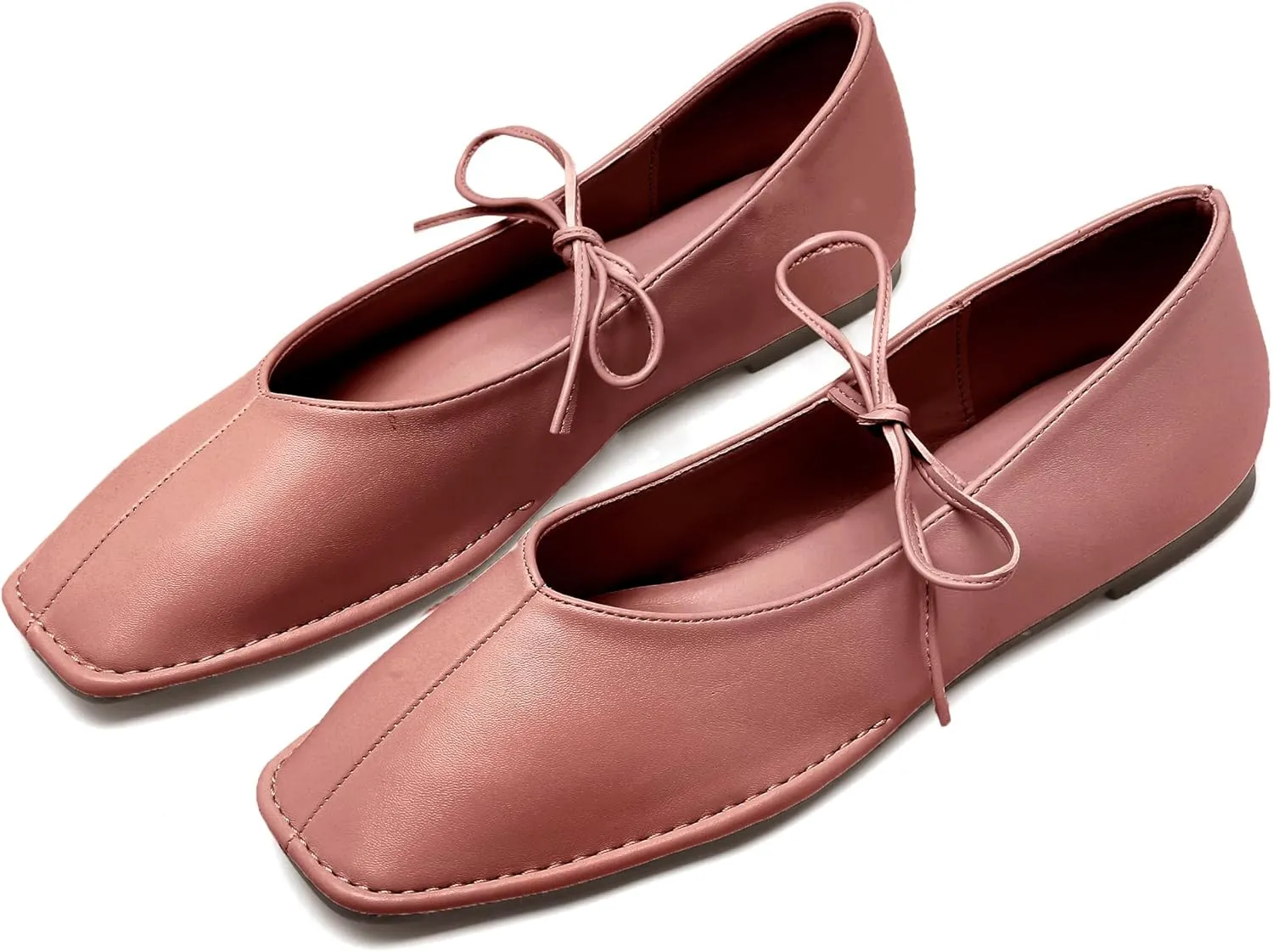 Lace Up Square Toe Ballet Flats for Women Cute Bow Slip On Mary Jane Flats Casual Ballerina Shoes