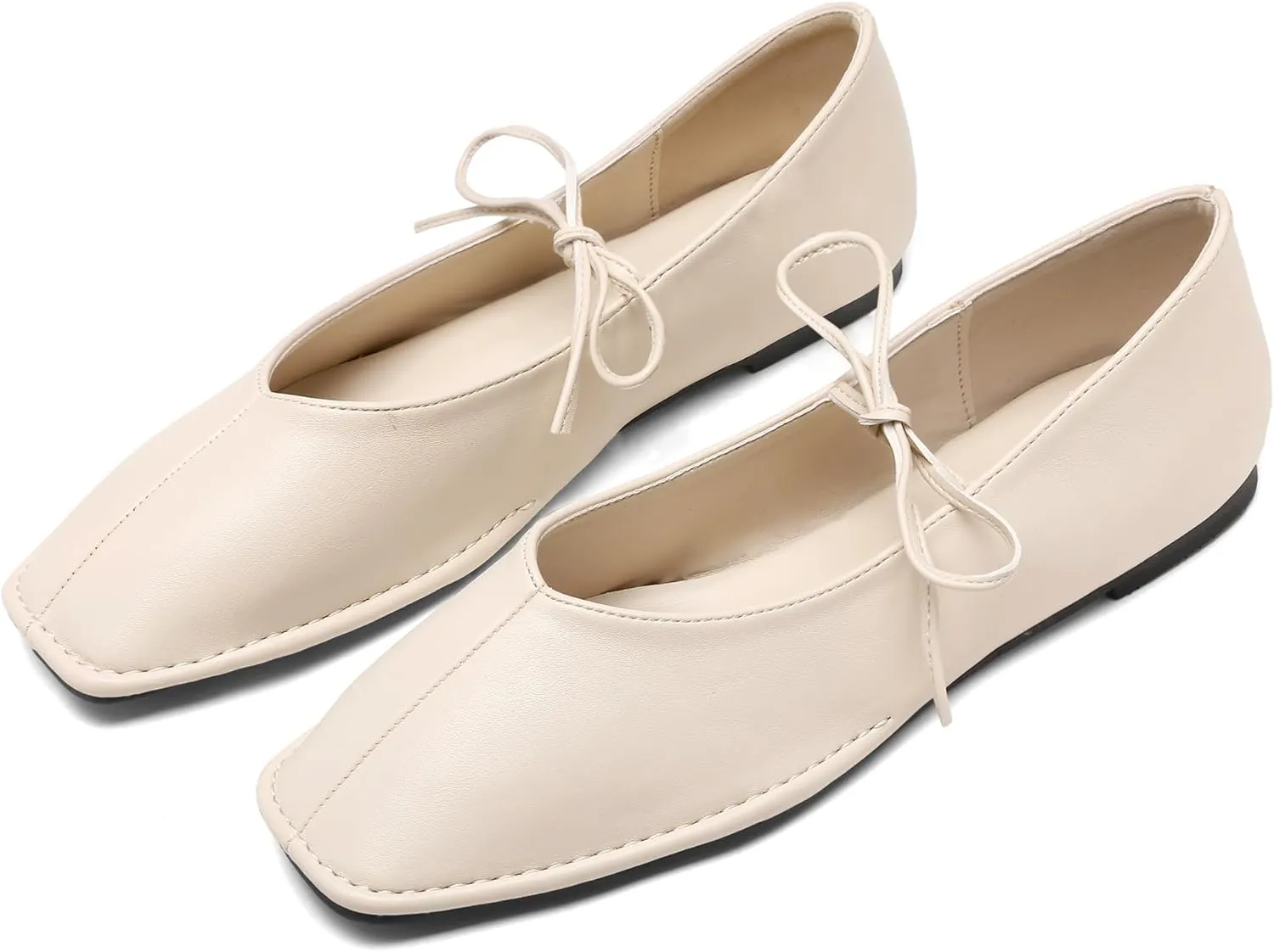 Lace Up Square Toe Ballet Flats for Women Cute Bow Slip On Mary Jane Flats Casual Ballerina Shoes