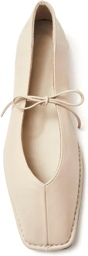Lace Up Square Toe Ballet Flats for Women Cute Bow Slip On Mary Jane Flats Casual Ballerina Shoes