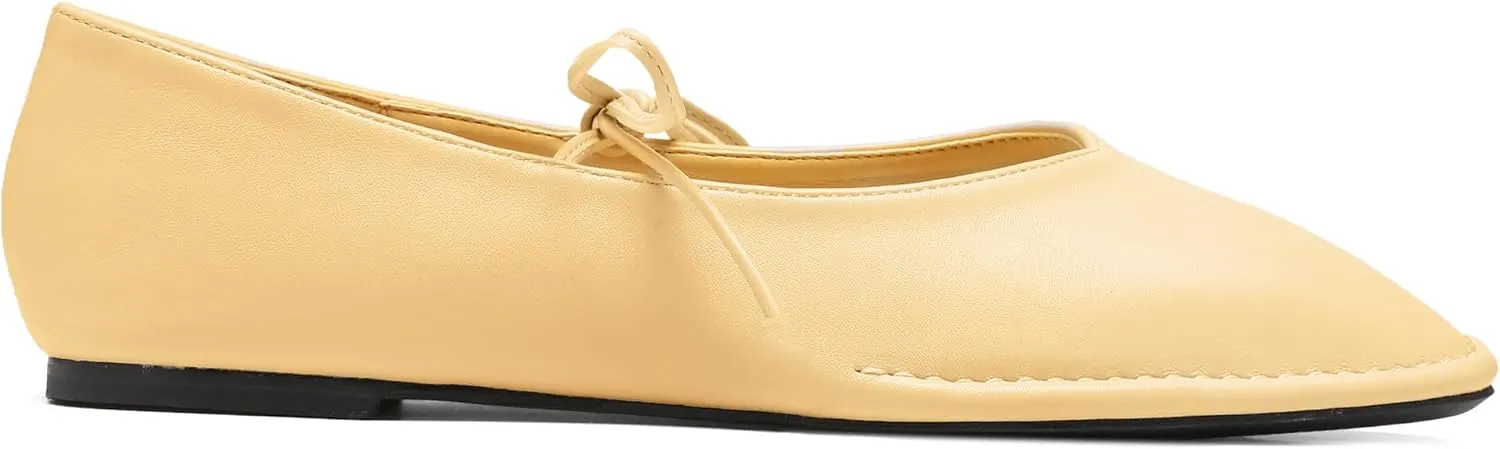 Lace Up Square Toe Ballet Flats for Women Cute Bow Slip On Mary Jane Flats Casual Ballerina Shoes