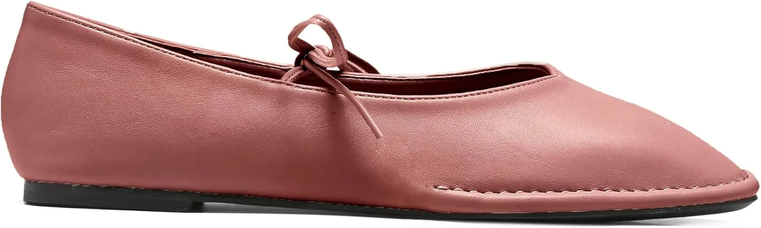 Lace Up Square Toe Ballet Flats for Women Cute Bow Slip On Mary Jane Flats Casual Ballerina Shoes