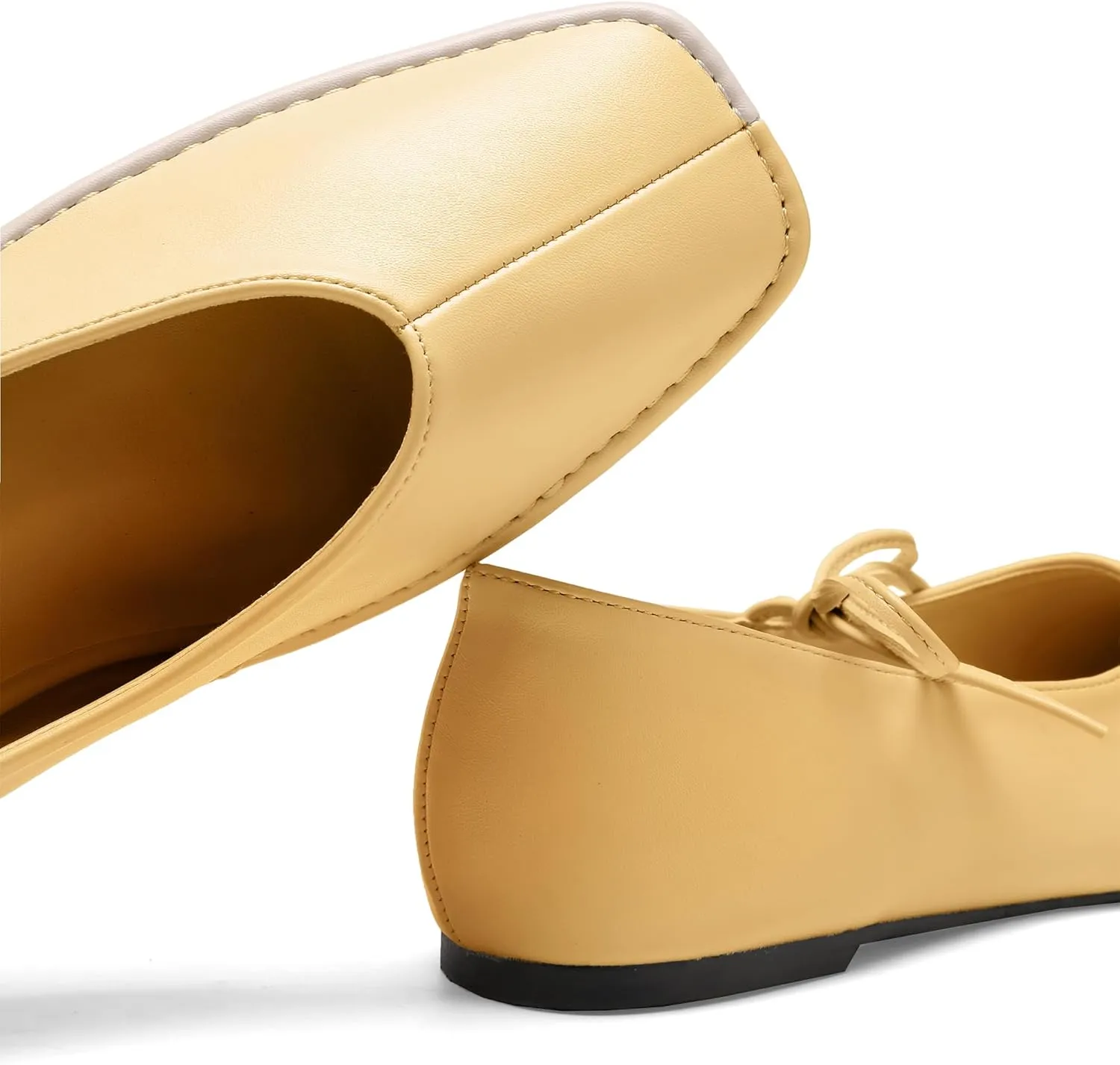 Lace Up Square Toe Ballet Flats for Women Cute Bow Slip On Mary Jane Flats Casual Ballerina Shoes