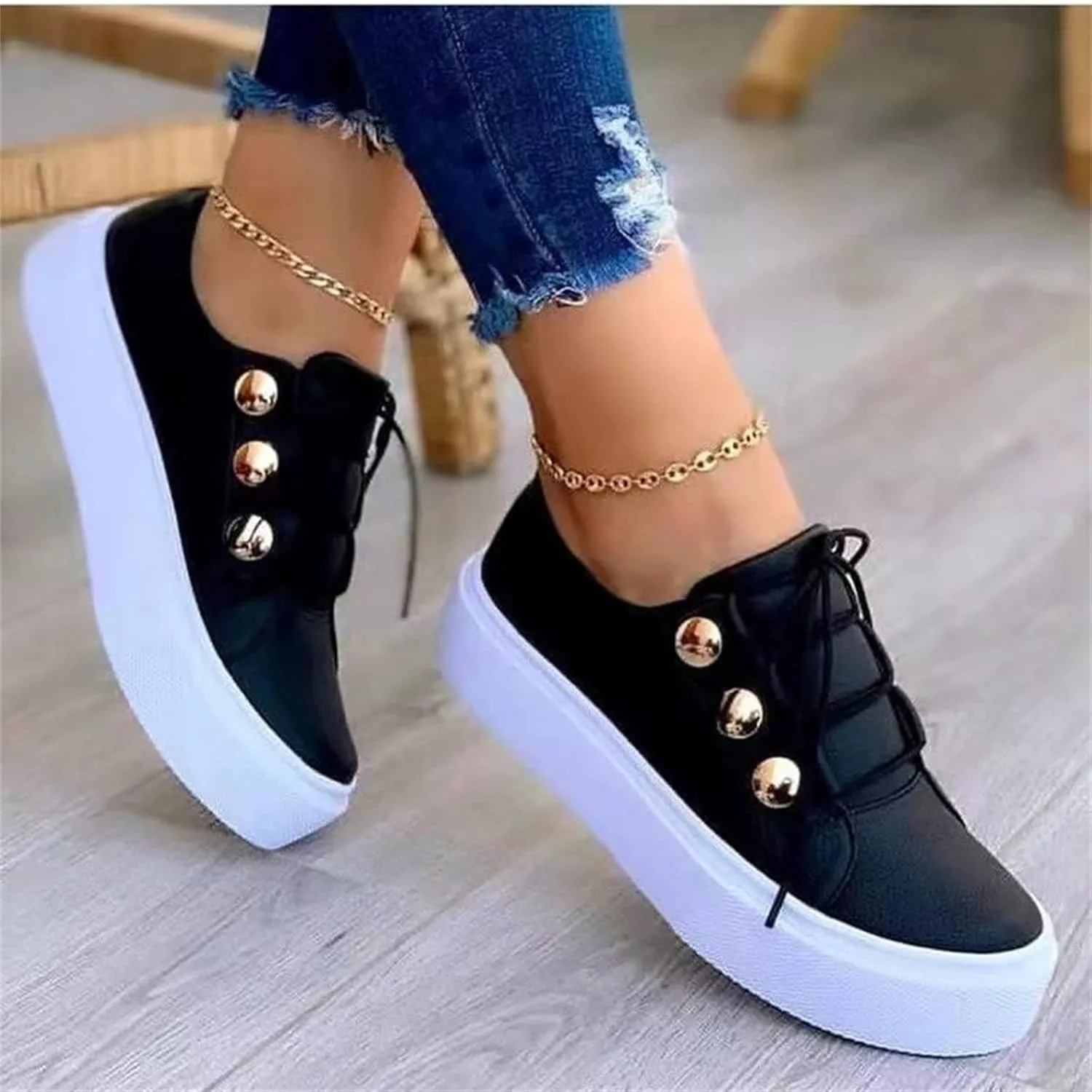 Ladmiple Shoes For Women Sneakers Slip Ons Lace Up Fashion Casual Summer Platform Leather Walking Shoes Flats Loafers