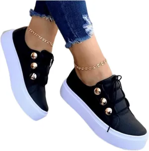 Ladmiple Shoes For Women Sneakers Slip Ons Lace Up Fashion Casual Summer Platform Leather Walking Shoes Flats Loafers