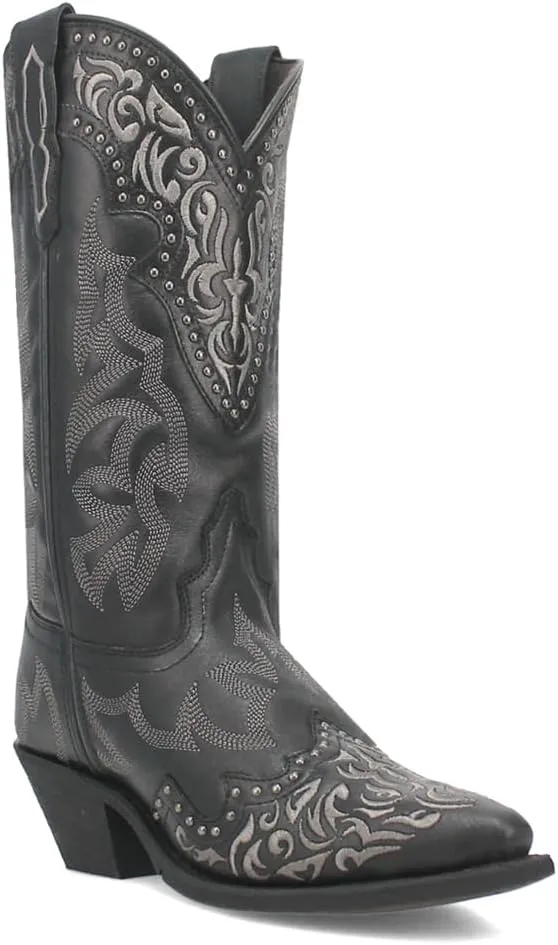 Laredo Womens Regan Embroidered Studded Snip Toe Casual Boots Mid Calf Low Heel 1-2" - Black