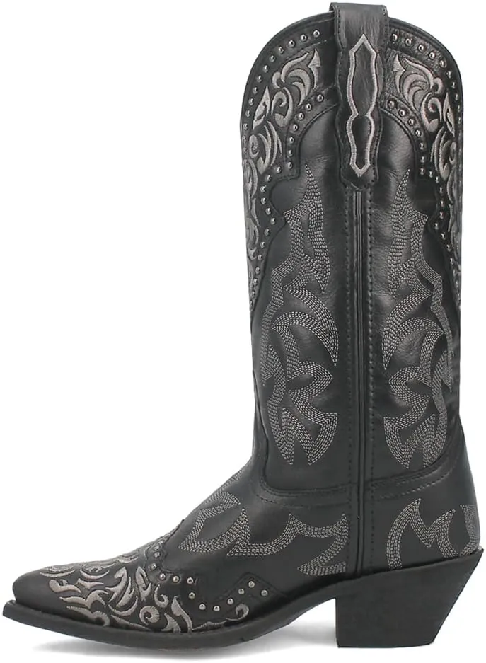 Laredo Womens Regan Embroidered Studded Snip Toe Casual Boots Mid Calf Low Heel 1-2" - Black