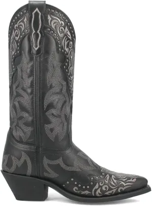 Laredo Womens Regan Embroidered Studded Snip Toe Casual Boots Mid Calf Low Heel 1-2" - Black
