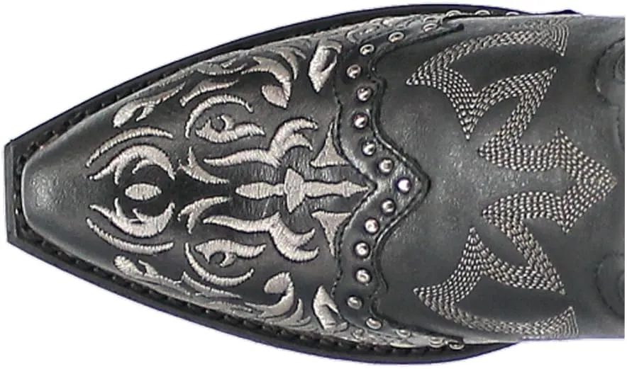 Laredo Womens Regan Embroidered Studded Snip Toe Casual Boots Mid Calf Low Heel 1-2" - Black