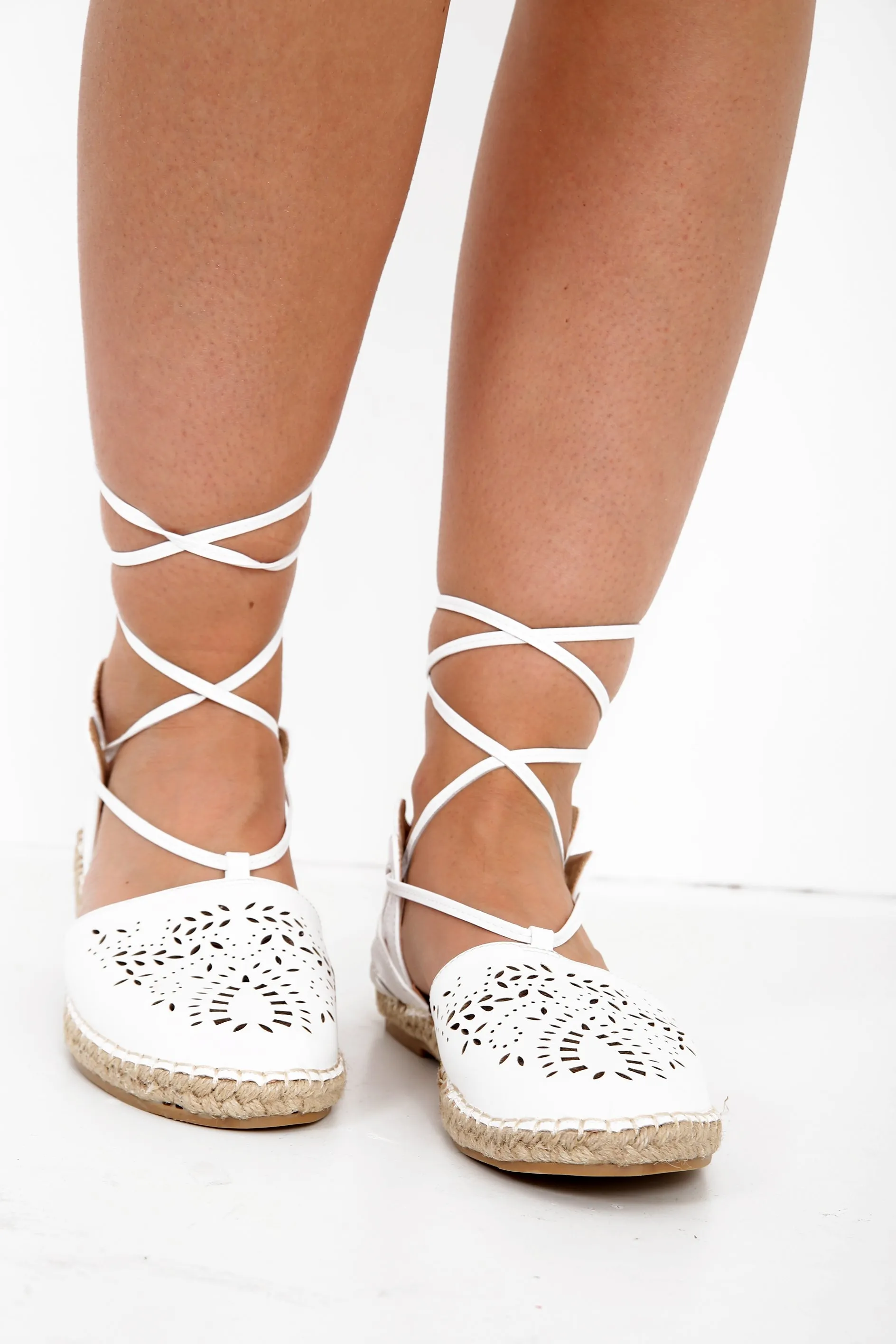 Laser Cut Lace Up Espadrilles