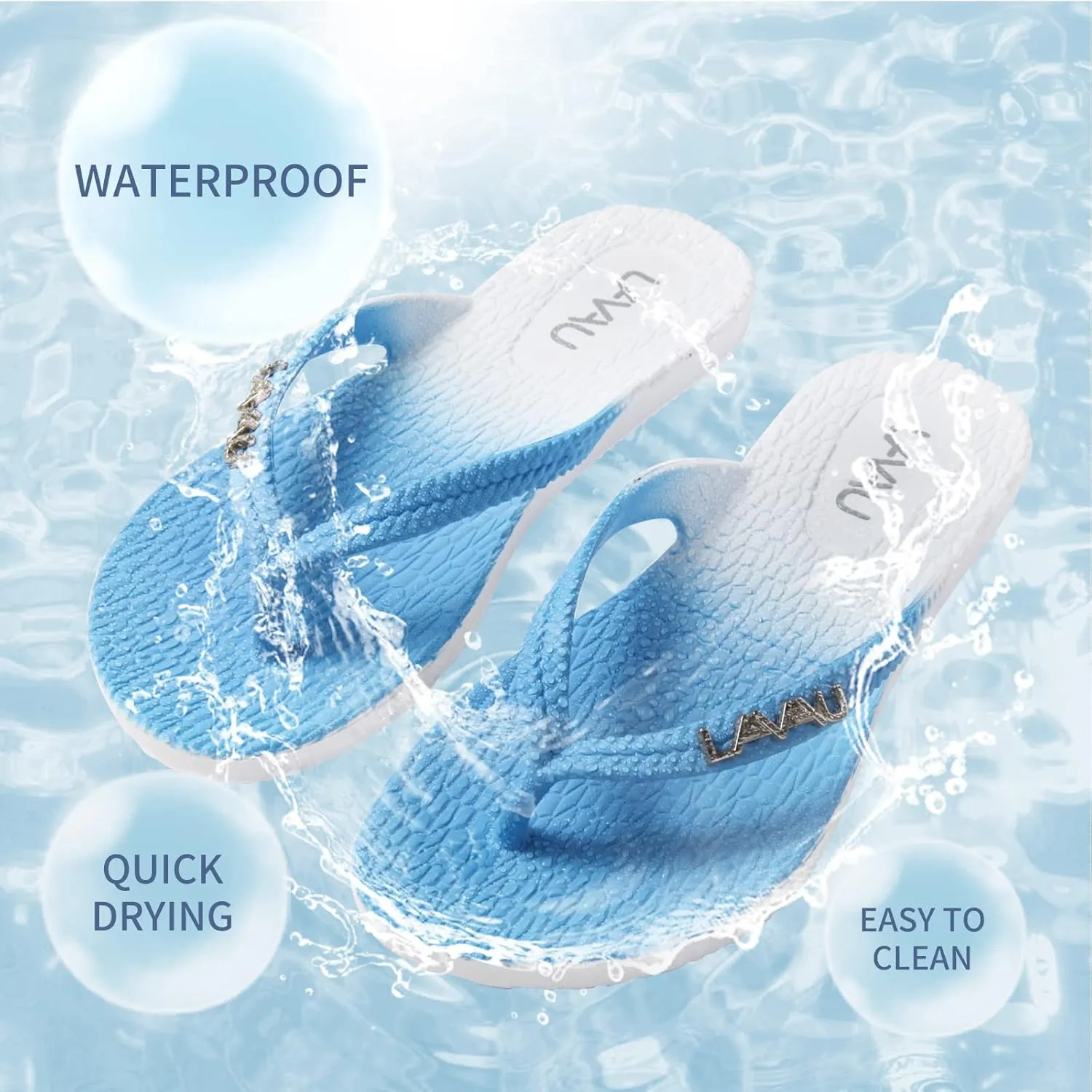 LAVAU Women Waterproof Flip Flops, Shower & Water No-Slip Sandals for Pool and Beach