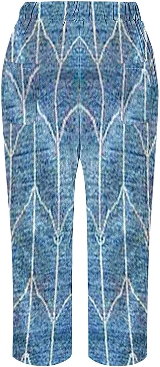 LCMTWX Womens Linen Pants Waist Pants Drawstring Capri Pants with Pockets Wide Leg Cropped Pants High Waisted Linen Pants