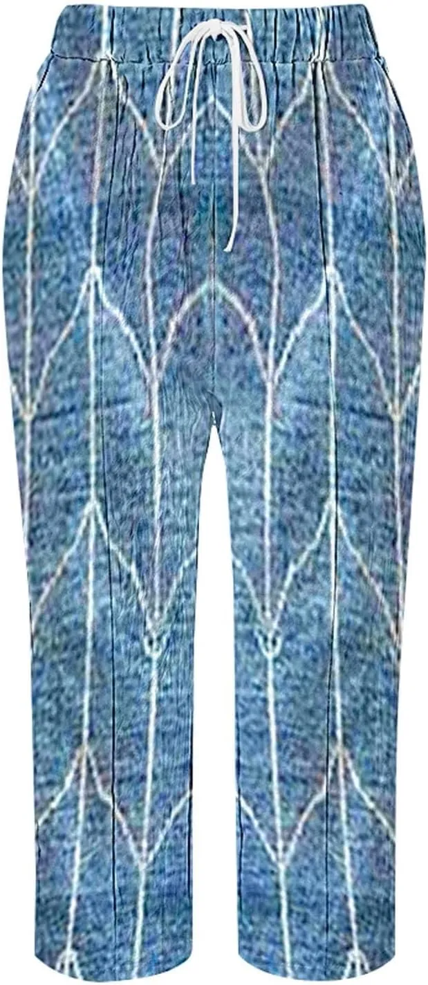 LCMTWX Womens Linen Pants Waist Pants Drawstring Capri Pants with Pockets Wide Leg Cropped Pants High Waisted Linen Pants