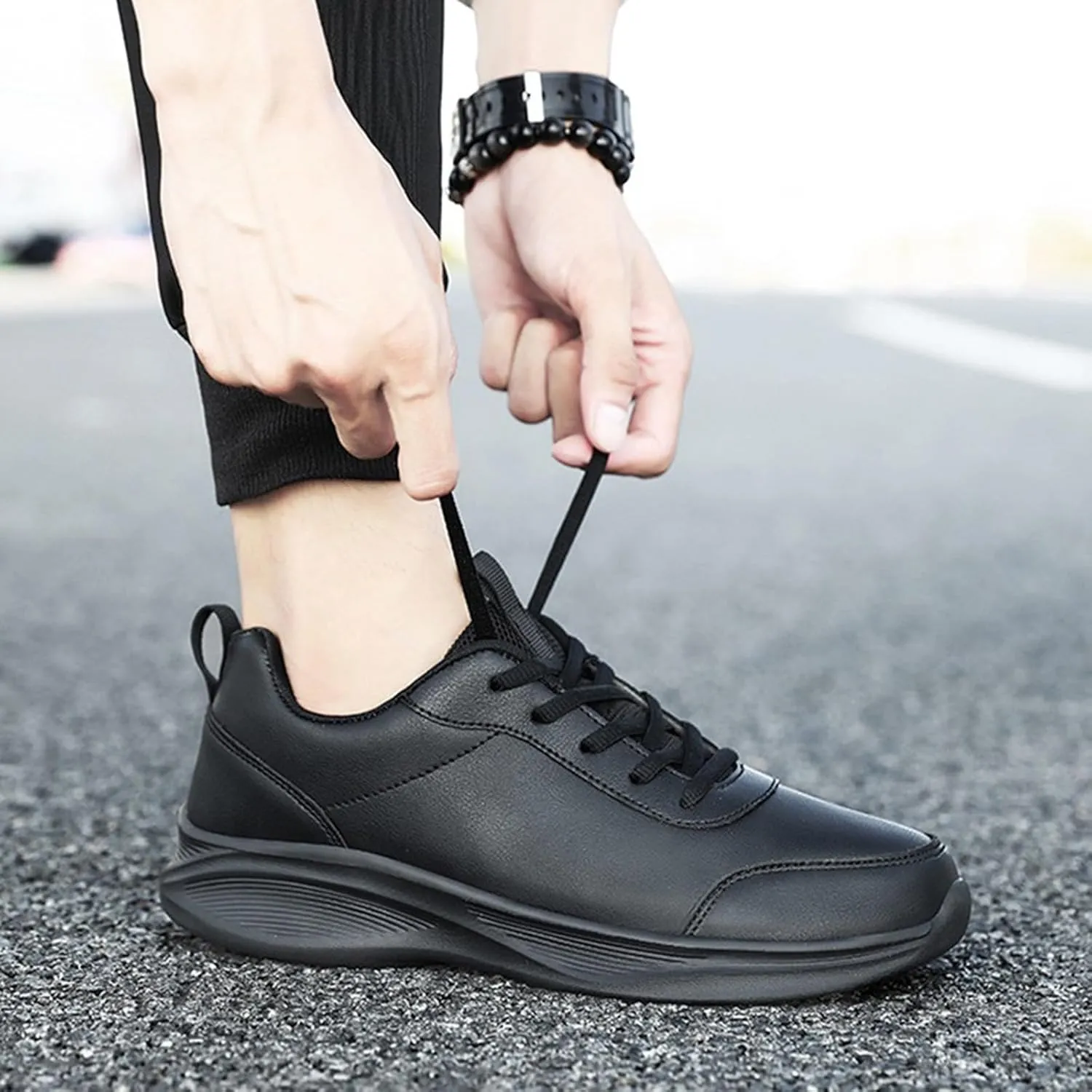 Leather Casual Dress Shoes for Men Non Slip Walking Shoes Waterproof Lace Up Running Shoes Sneakers for Women