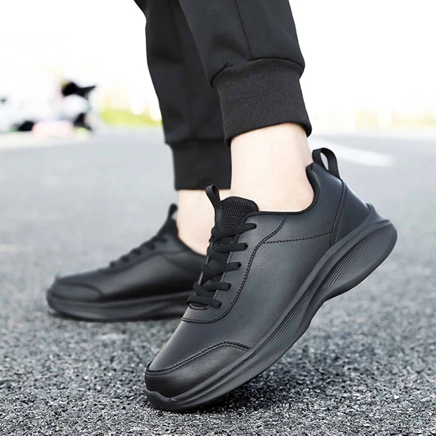 Leather Casual Dress Shoes for Men Non Slip Walking Shoes Waterproof Lace Up Running Shoes Sneakers for Women