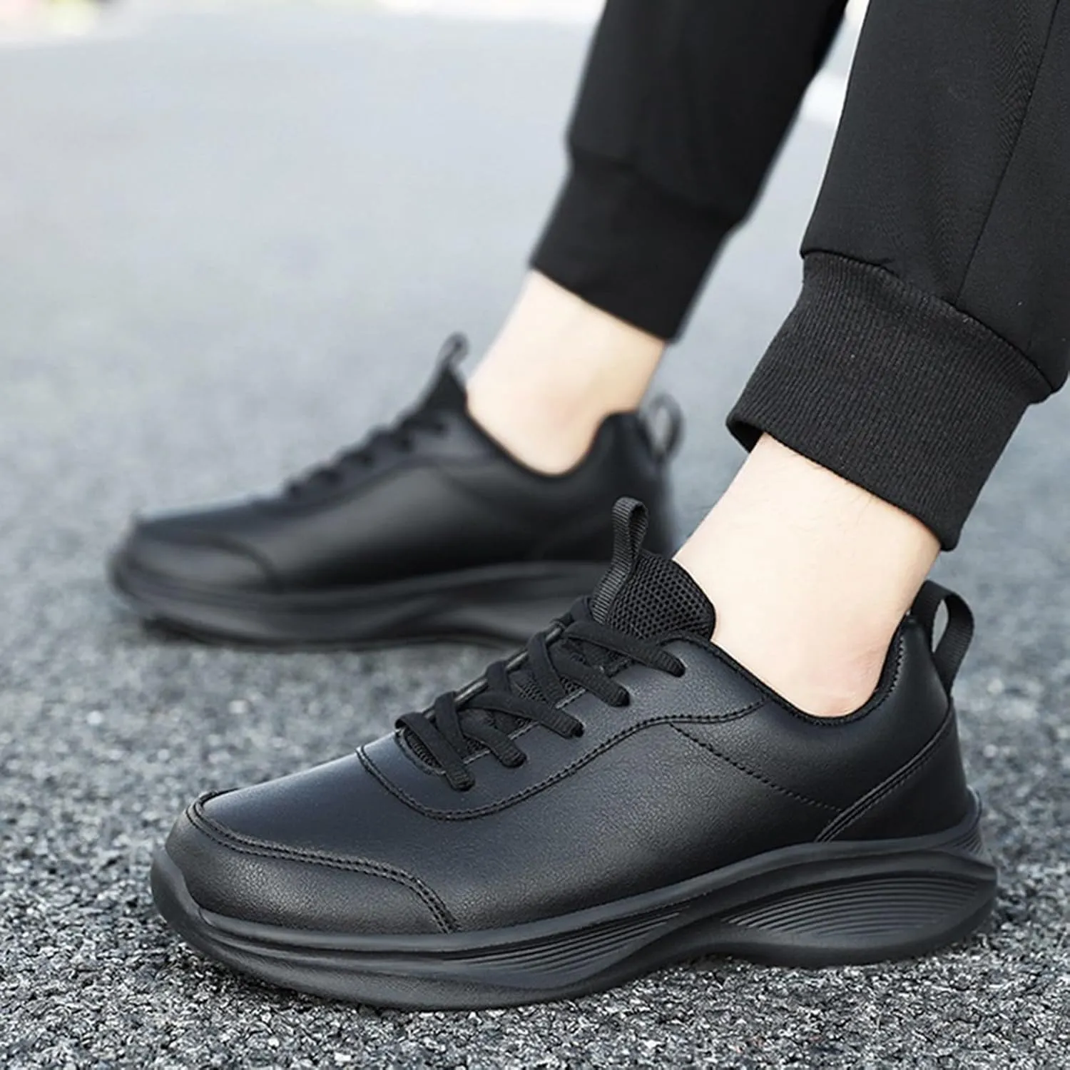 Leather Casual Dress Shoes for Men Non Slip Walking Shoes Waterproof Lace Up Running Shoes Sneakers for Women