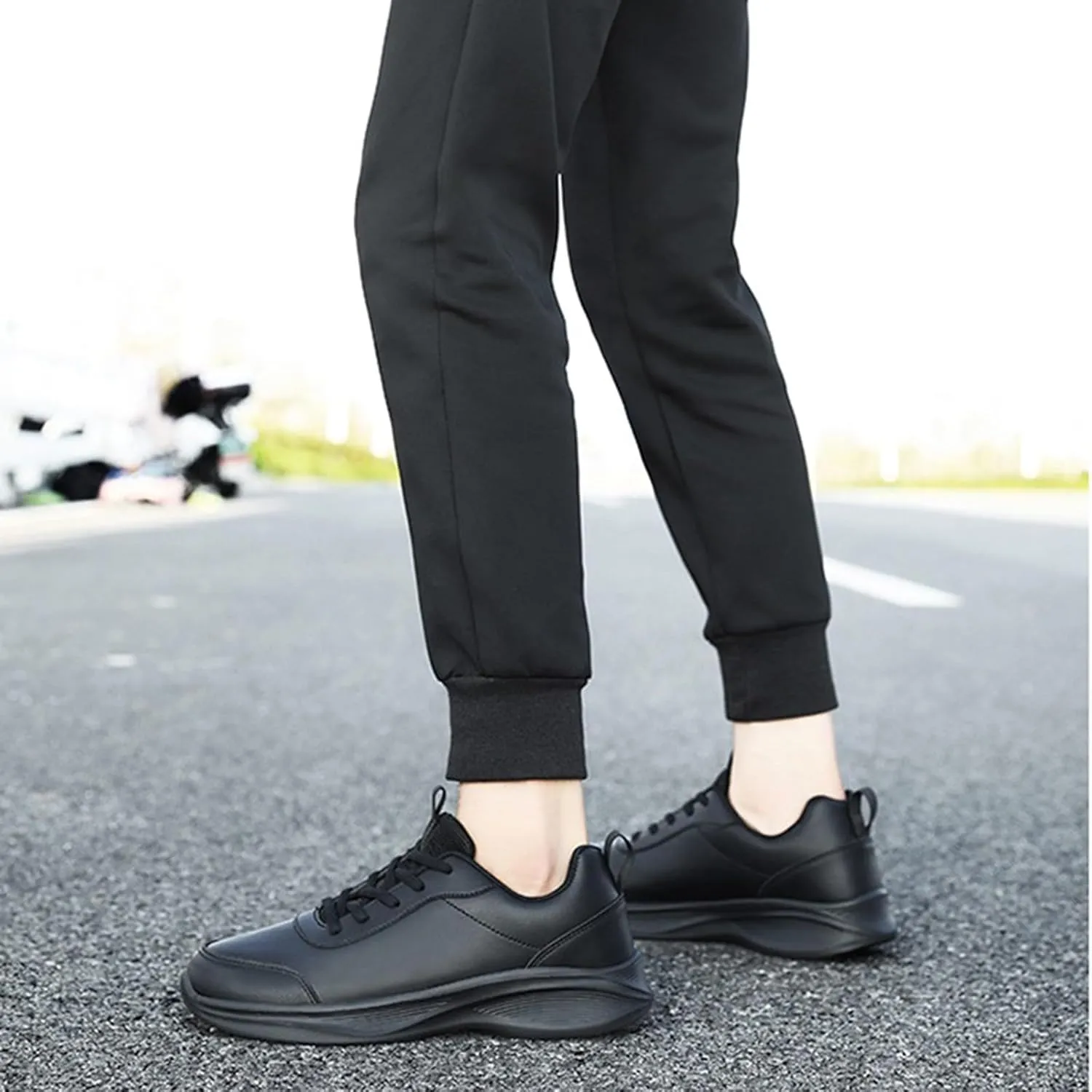 Leather Casual Dress Shoes for Men Non Slip Walking Shoes Waterproof Lace Up Running Shoes Sneakers for Women
