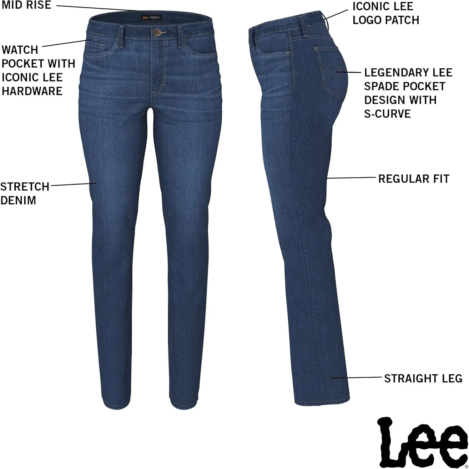 Lee Women's Petite Legendary Mid Rise Straight Leg Jean