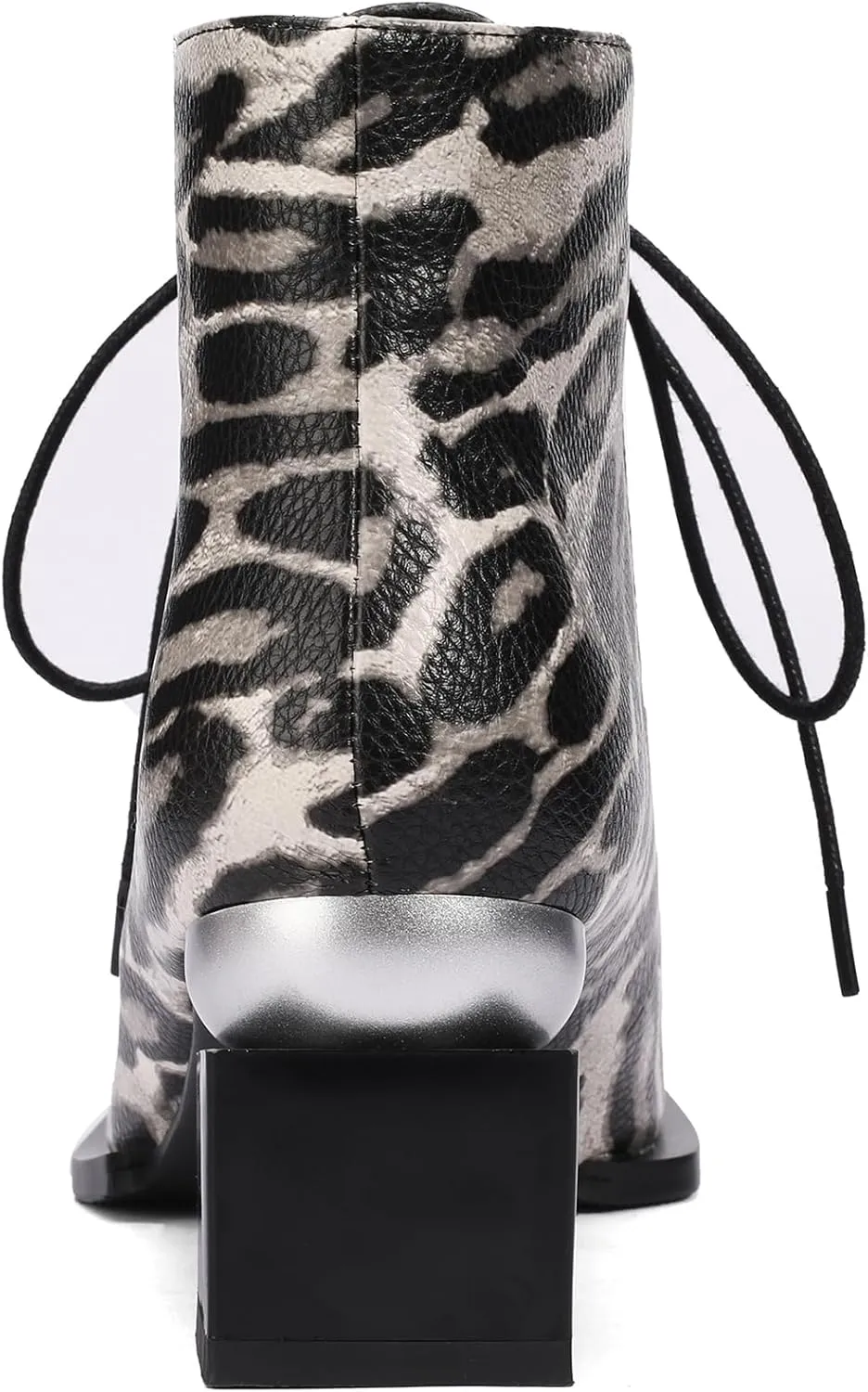 Leopard Print Boots For Women Square Toe Lace Up Ankle Wide Calf Booties Botas Para Mujer Leather Chunky Block Dress Warm Lined Cowboy Cowgirl Ladies 2 Inch High Heels